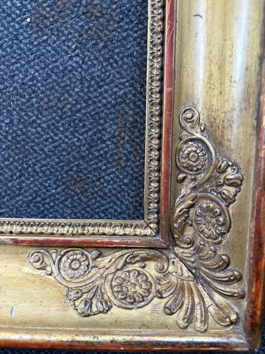 Gilded Wooden Frame With Palmette Motifs At The Corners, Ca. 1830, France.-photo-1