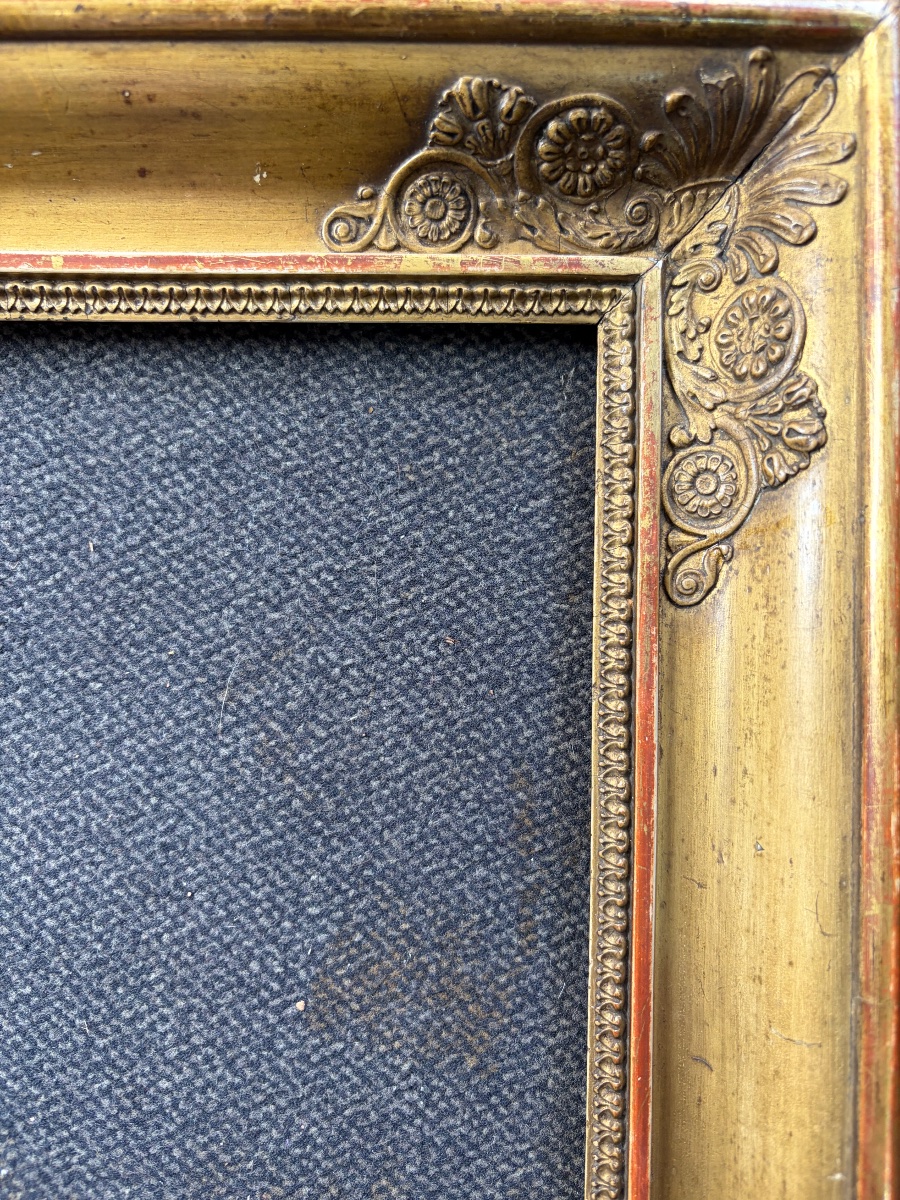 Gilded Wooden Frame With Palmette Motifs At The Corners, Ca. 1830, France.-photo-3
