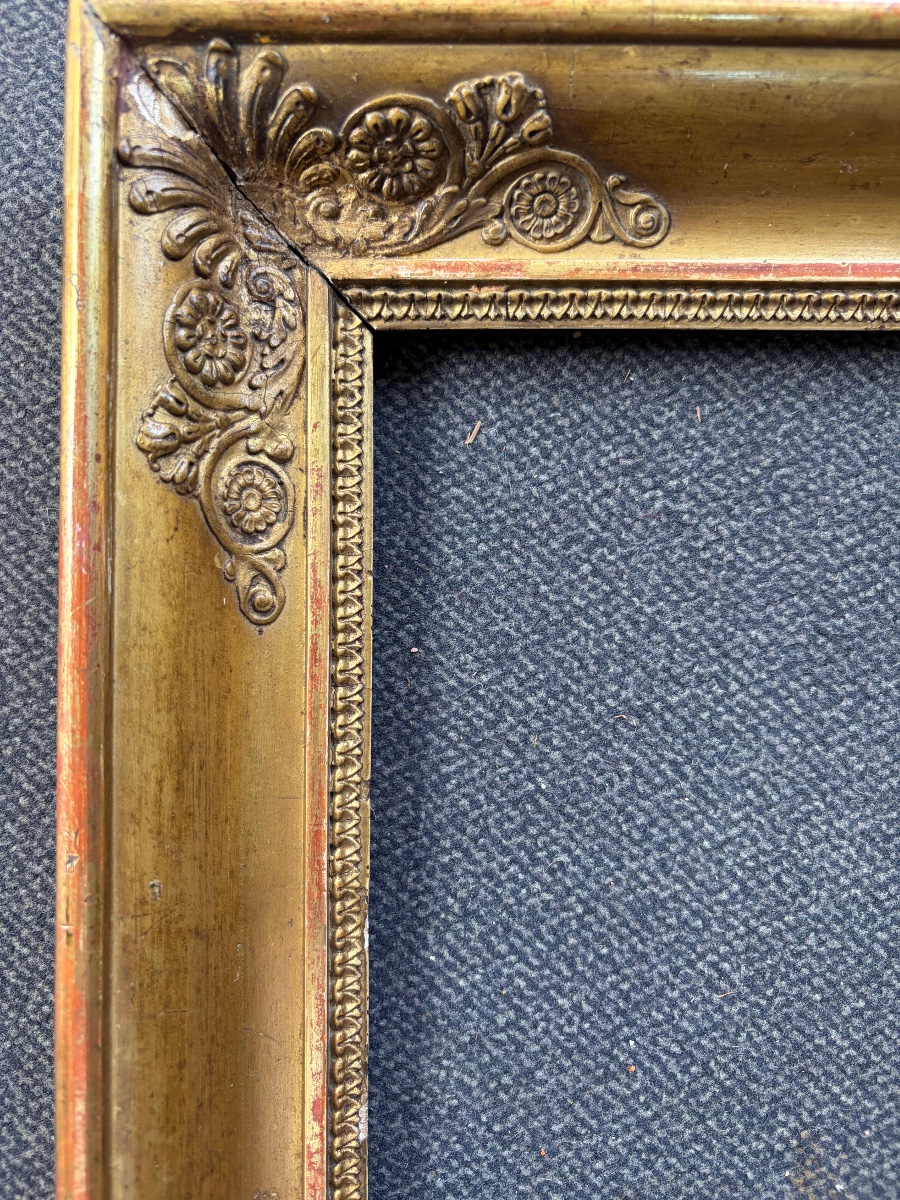 Gilded Wooden Frame With Palmette Motifs At The Corners, Ca. 1830, France.-photo-4