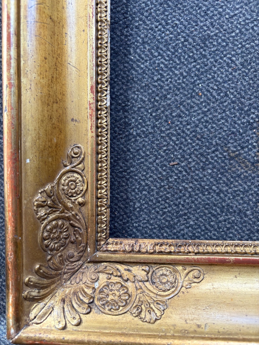 Gilded Wooden Frame With Palmette Motifs At The Corners, Ca. 1830, France.-photo-5