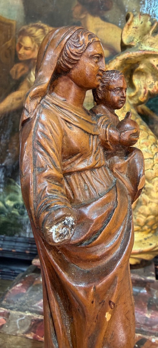 Boxwood Statuette, Virgin And Child. 18th Century, France.-photo-4