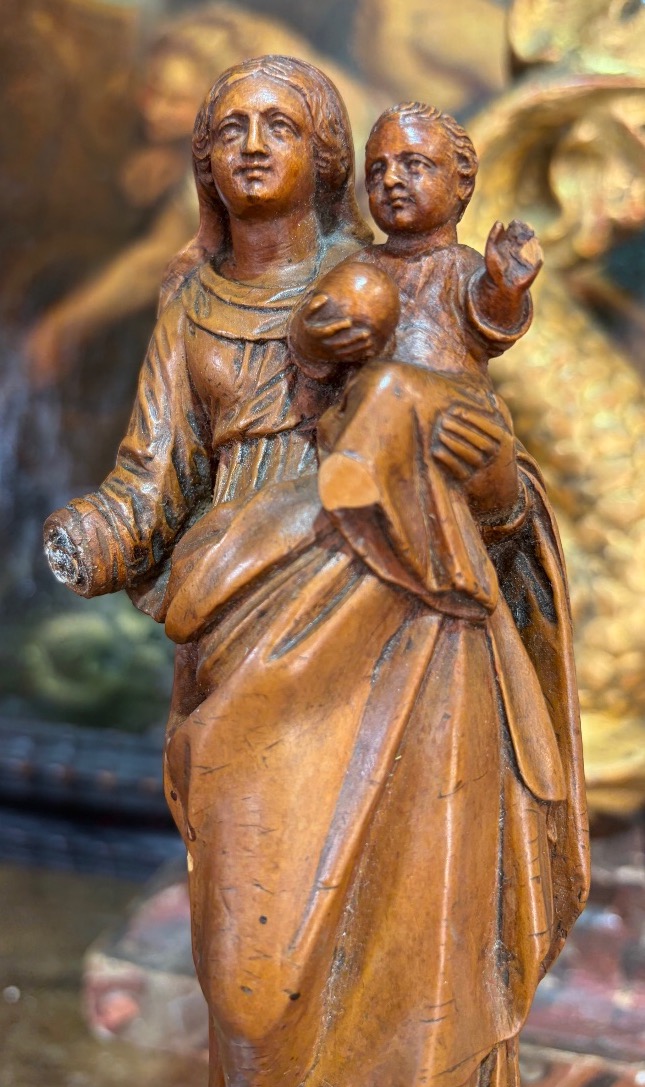 Boxwood Statuette, Virgin And Child. 18th Century, France.-photo-3
