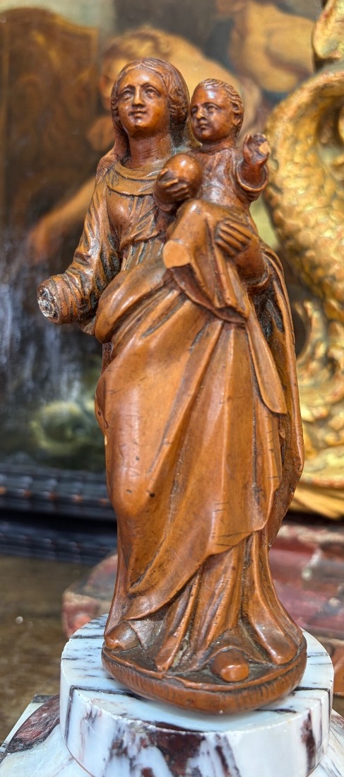 Boxwood Statuette, Virgin And Child. 18th Century, France.