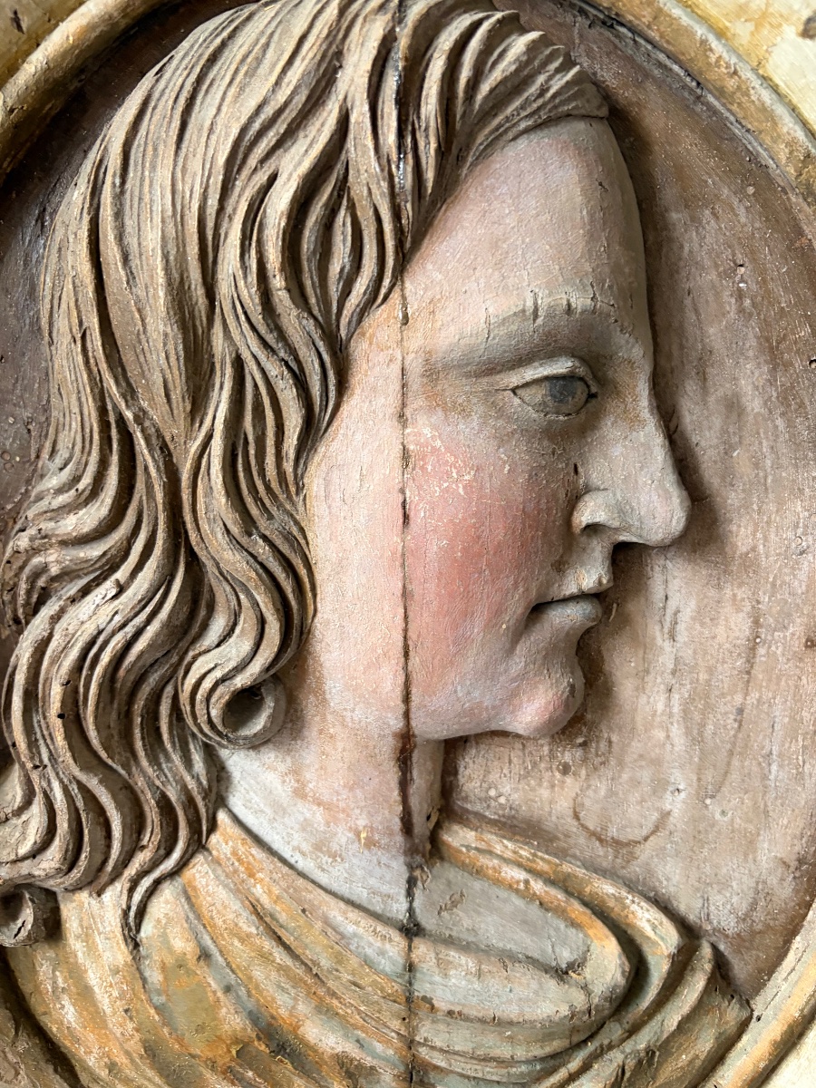 17th-century Carved Panel. Profile Of A Saint. France.-photo-3
