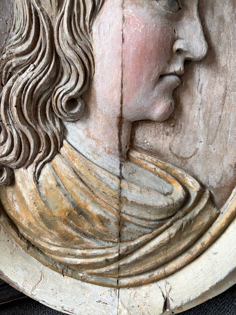 17th-century Carved Panel. Profile Of A Saint. France.-photo-4