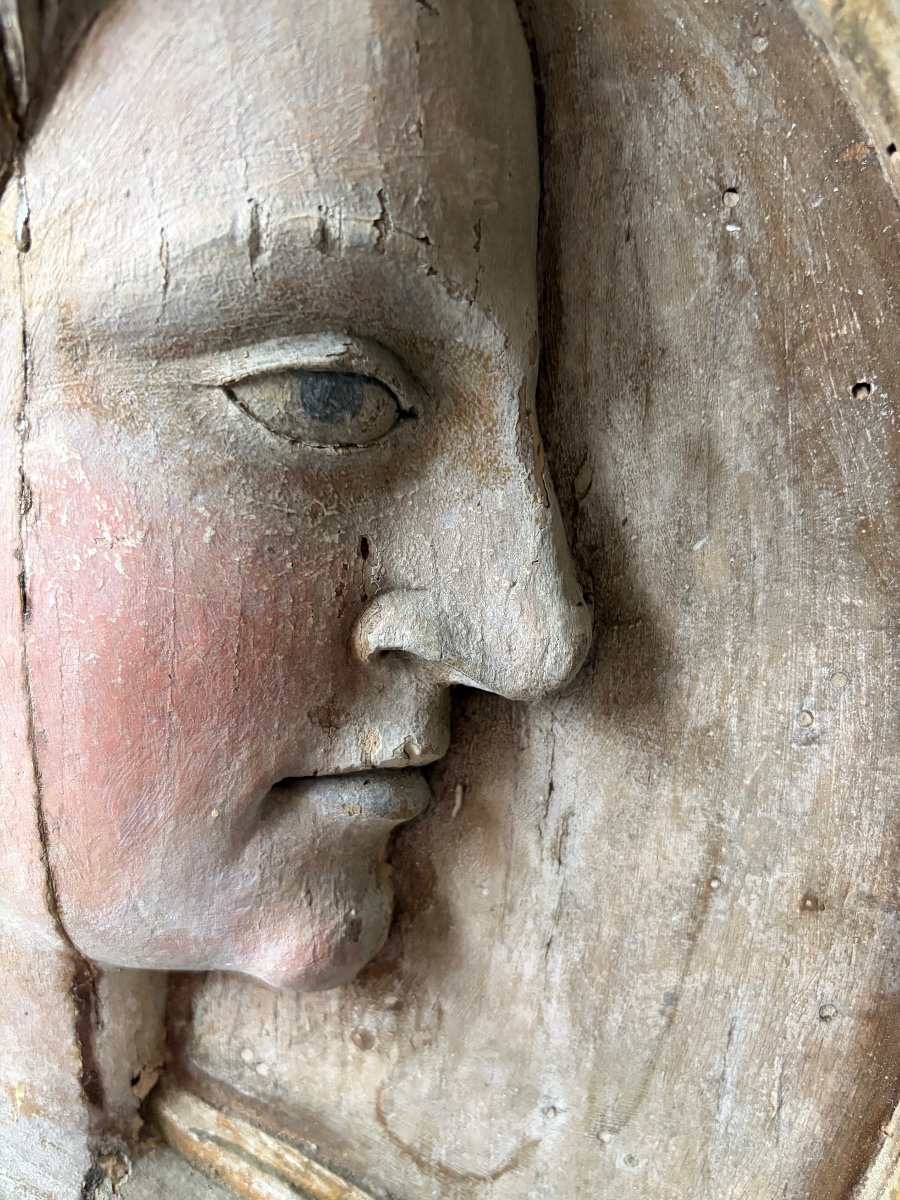 17th-century Carved Panel. Profile Of A Saint. France.-photo-5