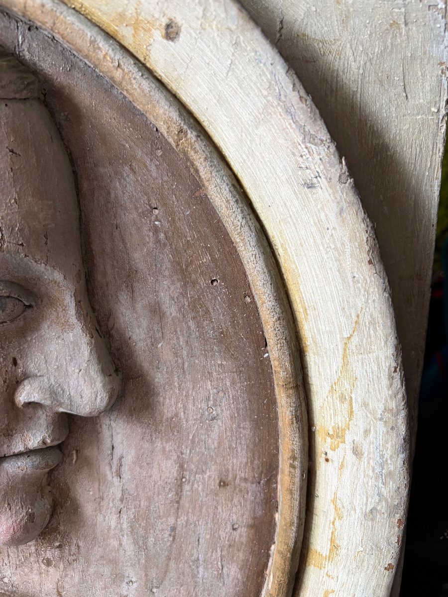 17th-century Carved Panel. Profile Of A Saint. France.-photo-8