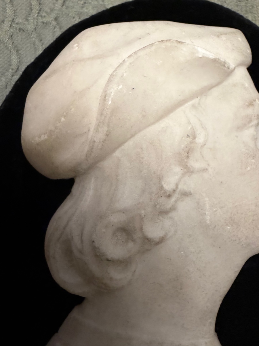 Deux profils en marbre blanc, Raphaël et un homme non identifié. XIX éme.  Italie ?-photo-7