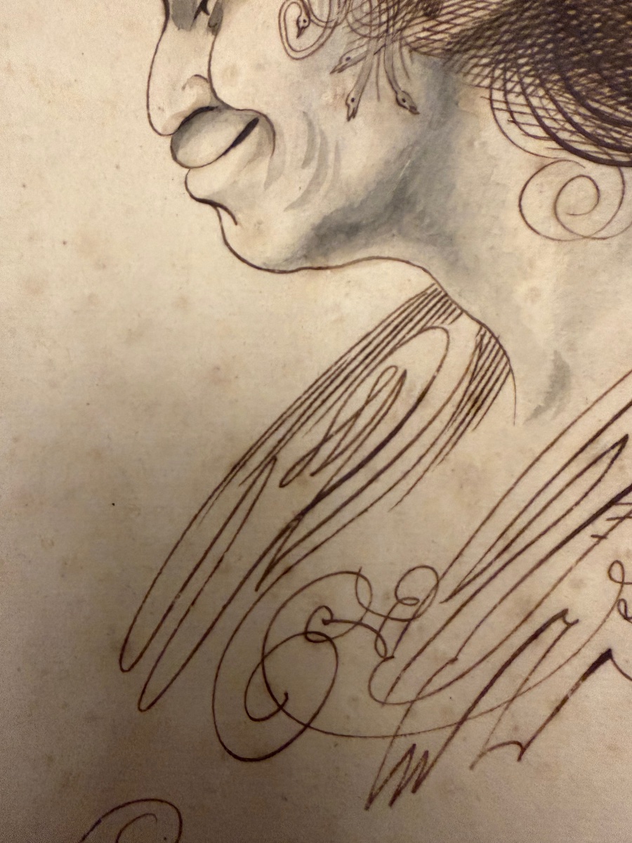 Pen-and-ink Drawing, Calligraphy, “la Fausse Compassion,” 18th Century, France.-photo-2