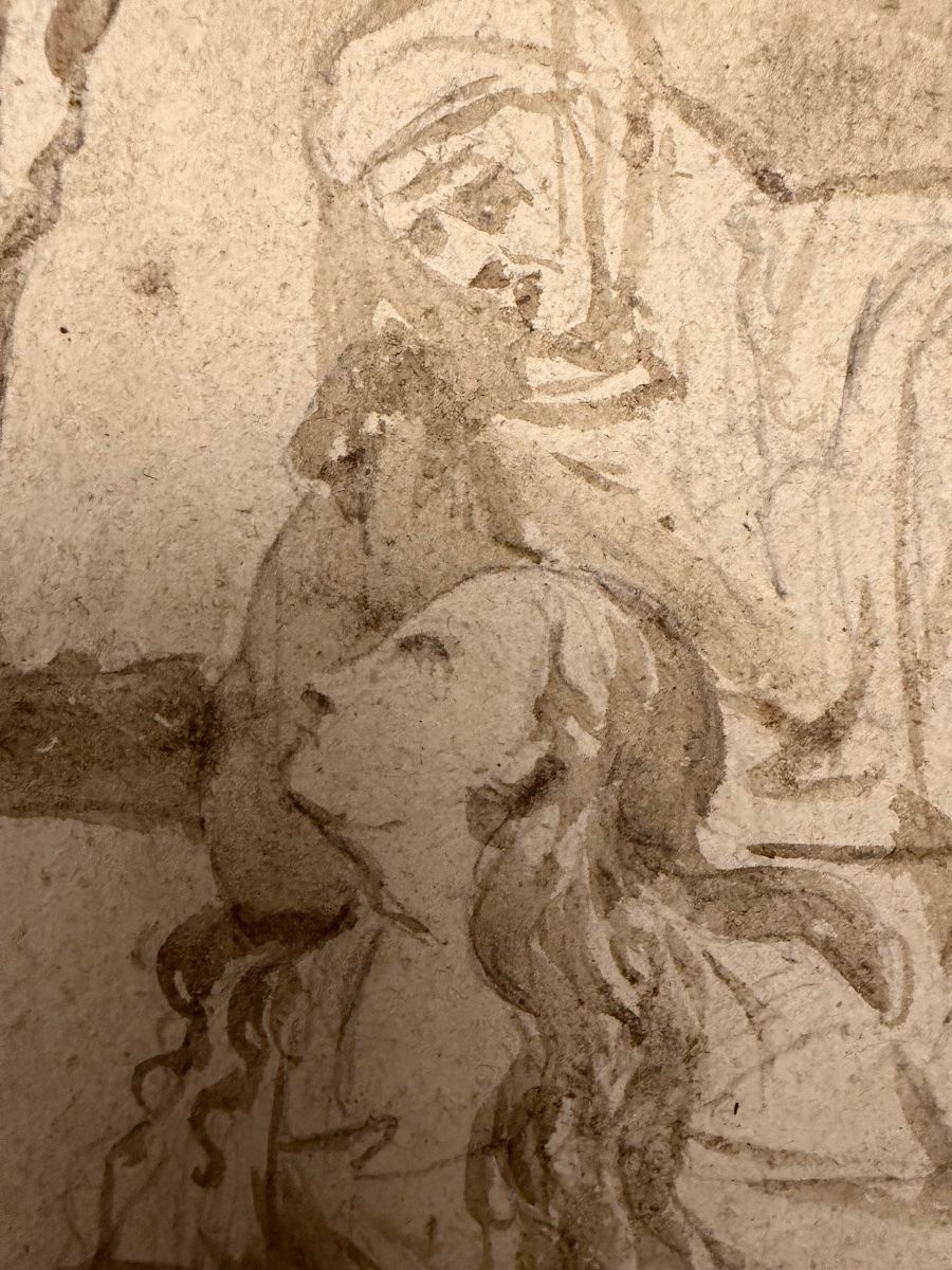 Pen-and-ink Drawing, *the Crucifixion*. 17th Century. France.-photo-3