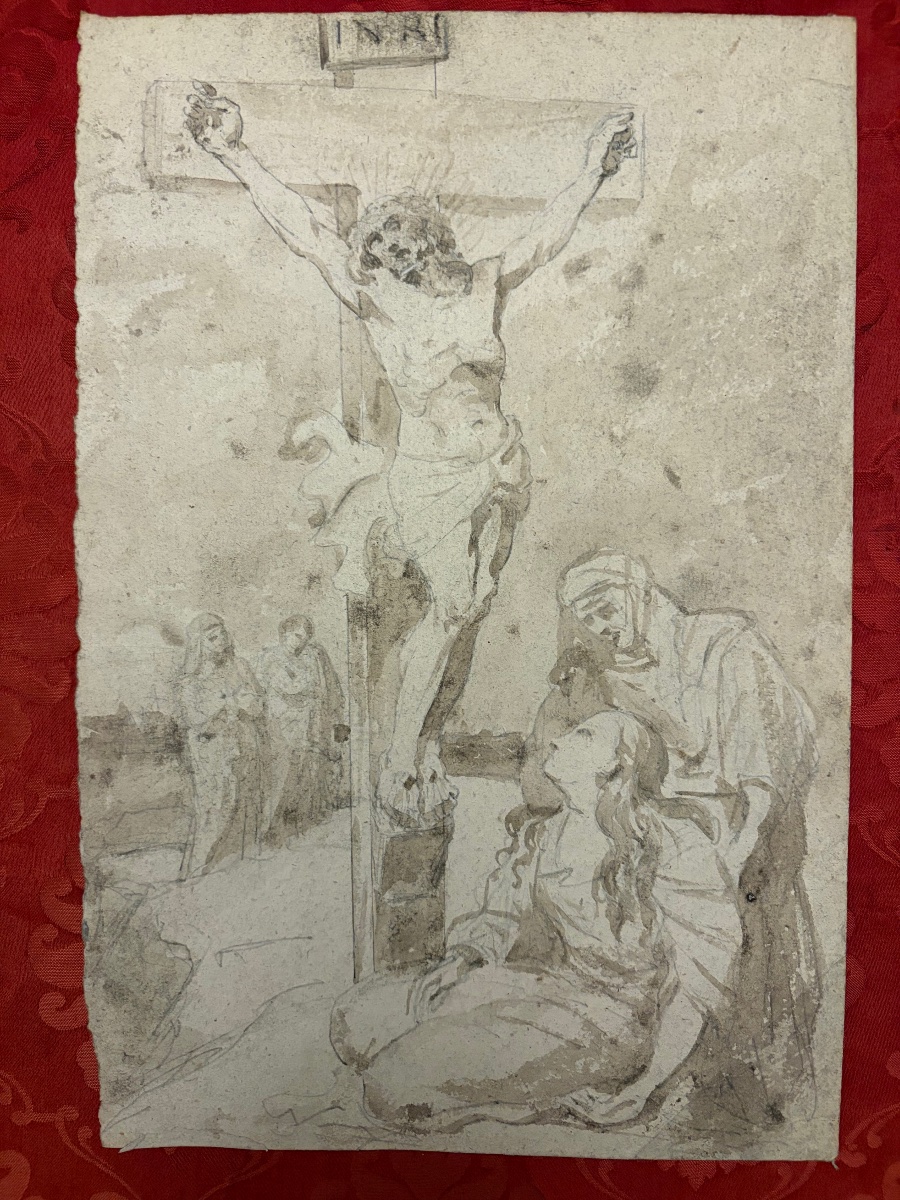 Pen-and-ink Drawing, *the Crucifixion*. 17th Century. France.-photo-3