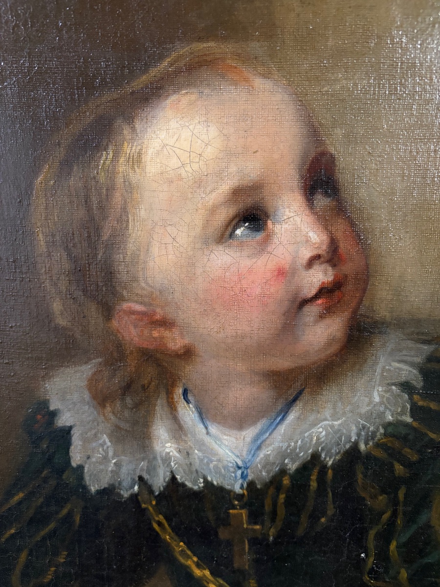 Grand portrait d’un jeune garçon, en buste, début XIX éme, voire plus ancien. France.-photo-1