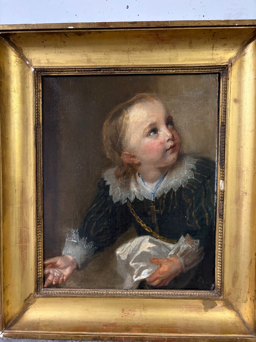 Grand portrait d’un jeune garçon, en buste, début XIX éme, voire plus ancien. France.
