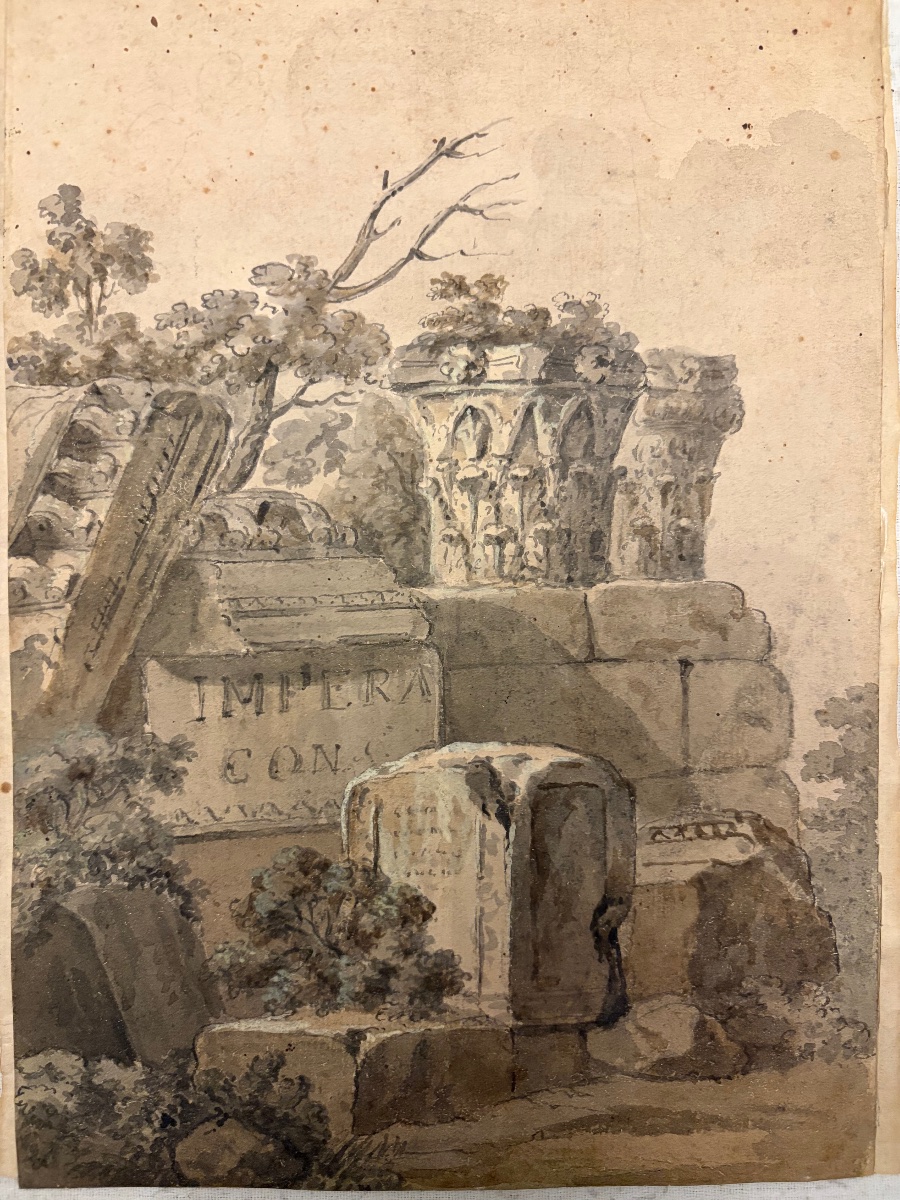 Drawing, End Of The 18 Teen Century. Grand Tour Souvenir, Roman Ruins. -photo-2