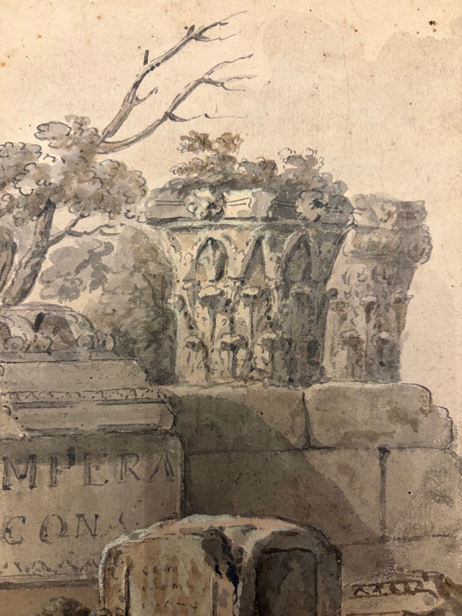Drawing, End Of The 18 Teen Century. Grand Tour Souvenir, Roman Ruins. -photo-3