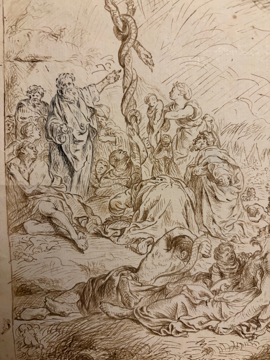 Dessin d’après Subleyras, « Moïse et le serpent d’airain », XVIII eme siècle. -photo-1