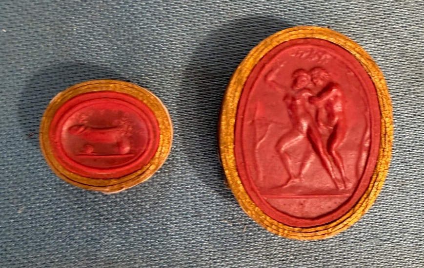 Two Erotic Red Wax Cameos, Italy, Grand Tour. Late 18th Century, Early 19th Century.