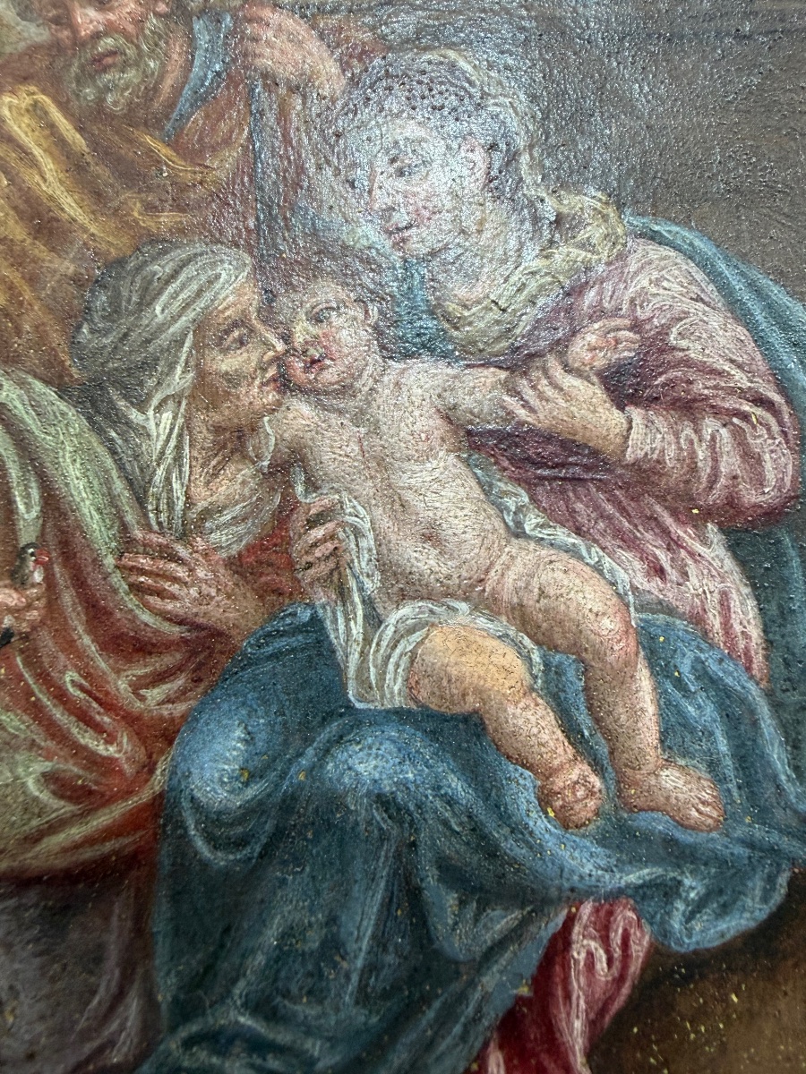 A Small Oil Painting On Copper, *the Holy Family, With St. John And St. Anne*. After Noël Coypel, -photo-1