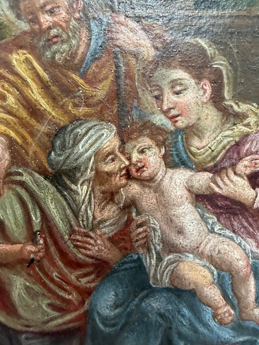 A Small Oil Painting On Copper, *the Holy Family, With St. John And St. Anne*. After Noël Coypel, -photo-3