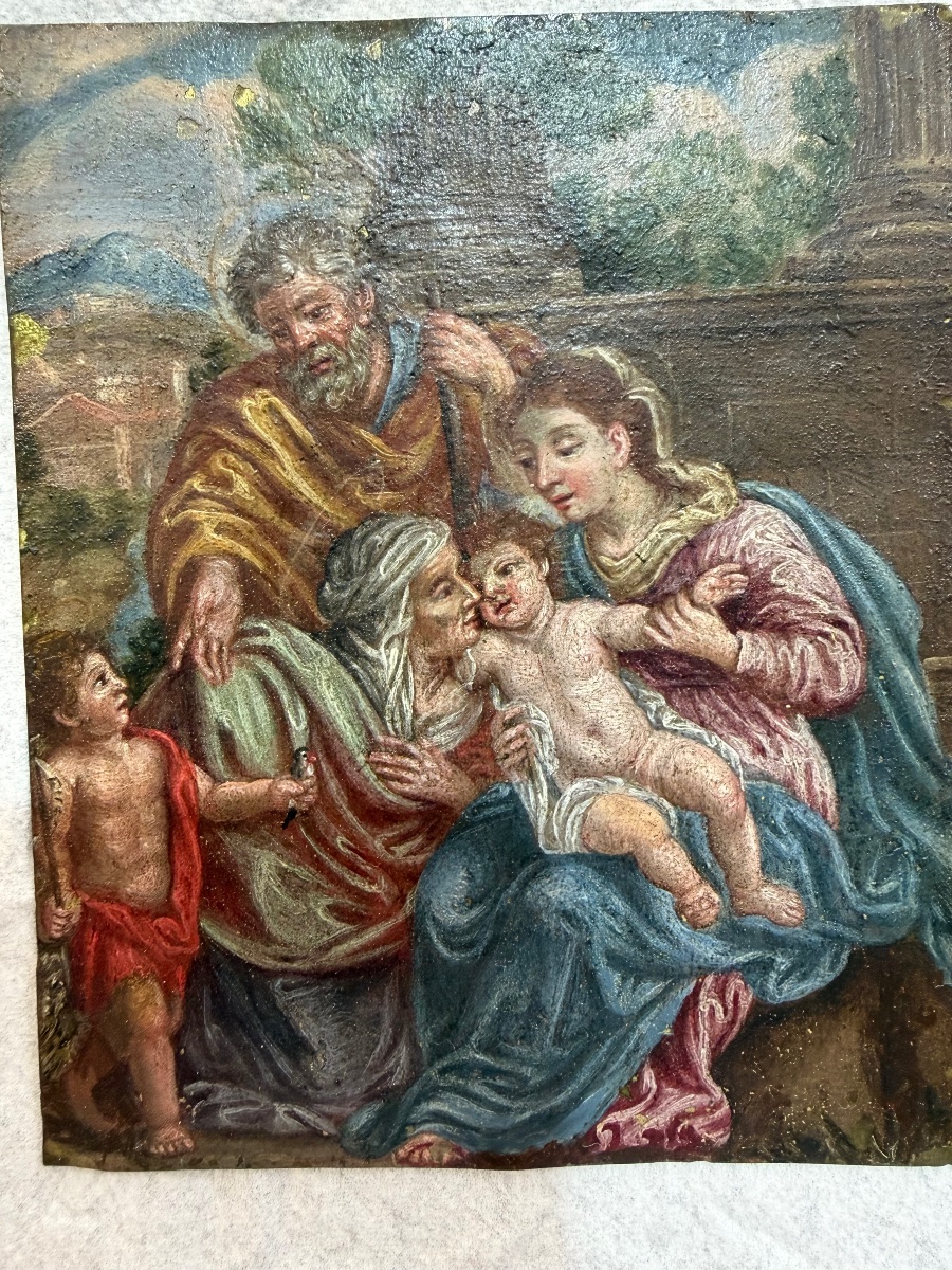 A Small Oil Painting On Copper, *the Holy Family, With St. John And St. Anne*. After Noël Coypel, 