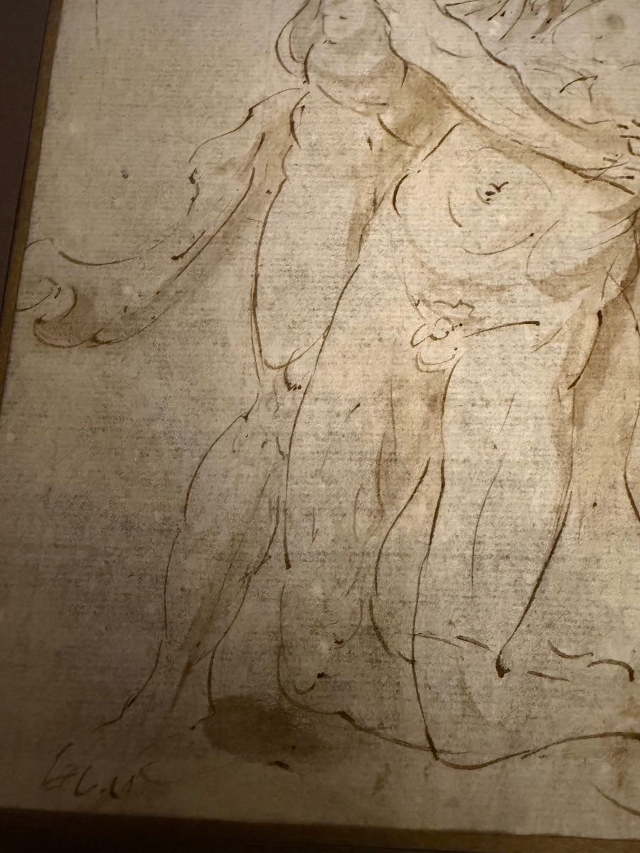 17th-century Italian Drawing. Brown Ink And Ink Wash. Menelas Wearing Patrocle, Dead. -photo-3