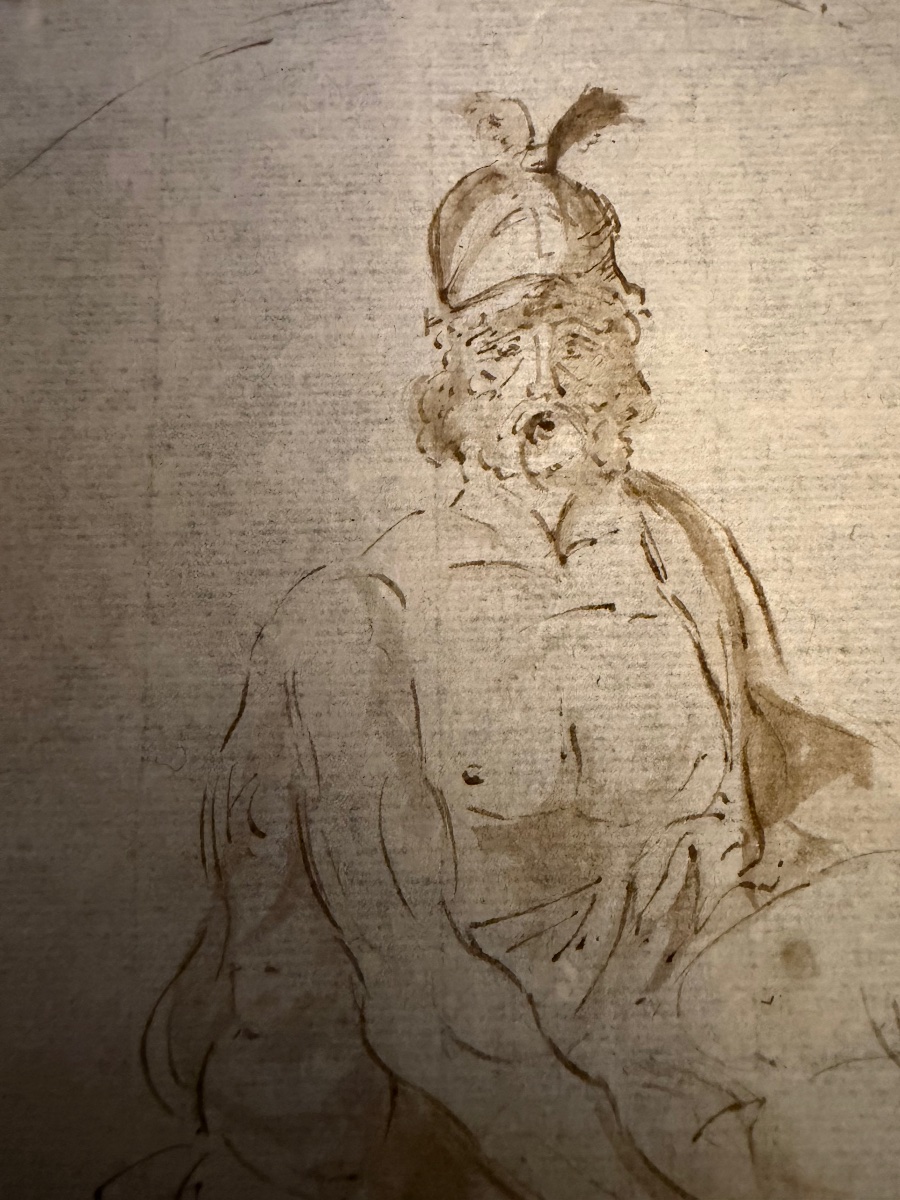 17th-century Italian Drawing. Brown Ink And Ink Wash. Menelas Wearing Patrocle, Dead. -photo-4