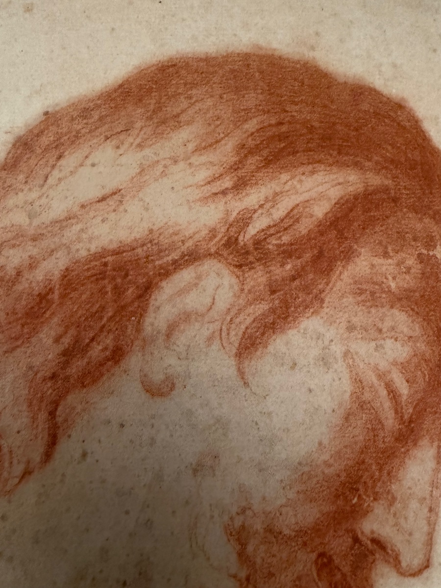 Dessin à la sanguine, tête du Christ, XVIII éme siècle. France.-photo-2