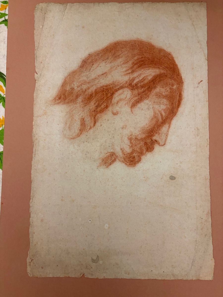 Dessin à la sanguine, tête du Christ, XVIII éme siècle. France.-photo-4