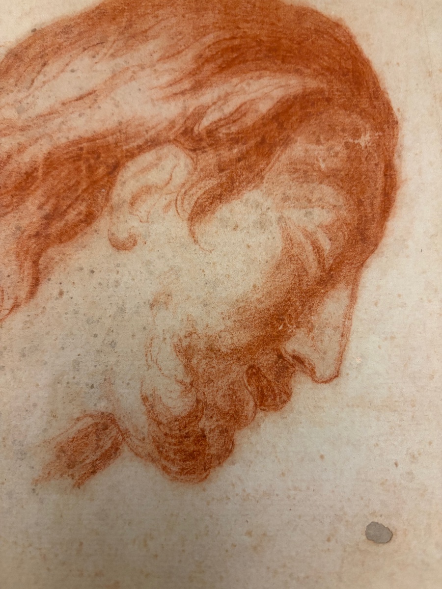 Dessin à la sanguine, tête du Christ, XVIII éme siècle. France.-photo-1