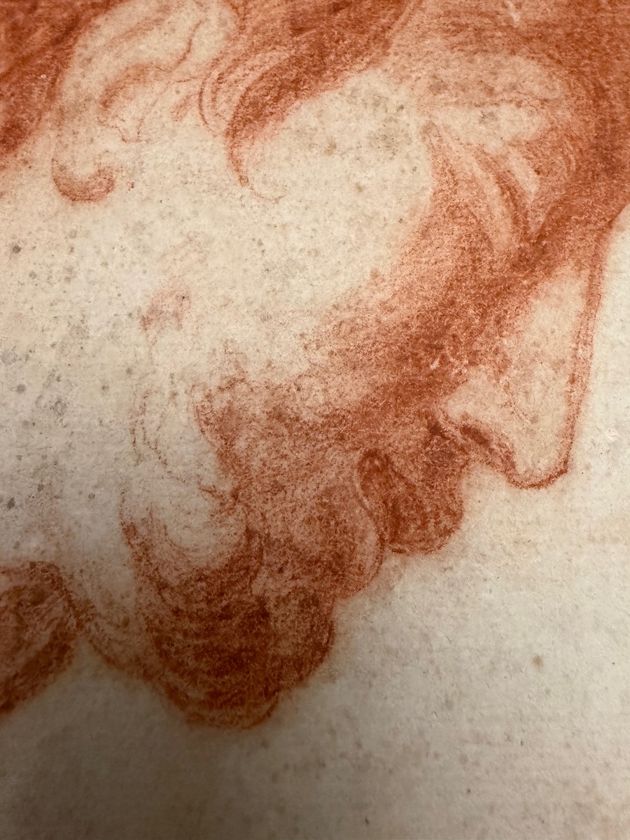 Dessin à la sanguine, tête du Christ, XVIII éme siècle. France.-photo-3