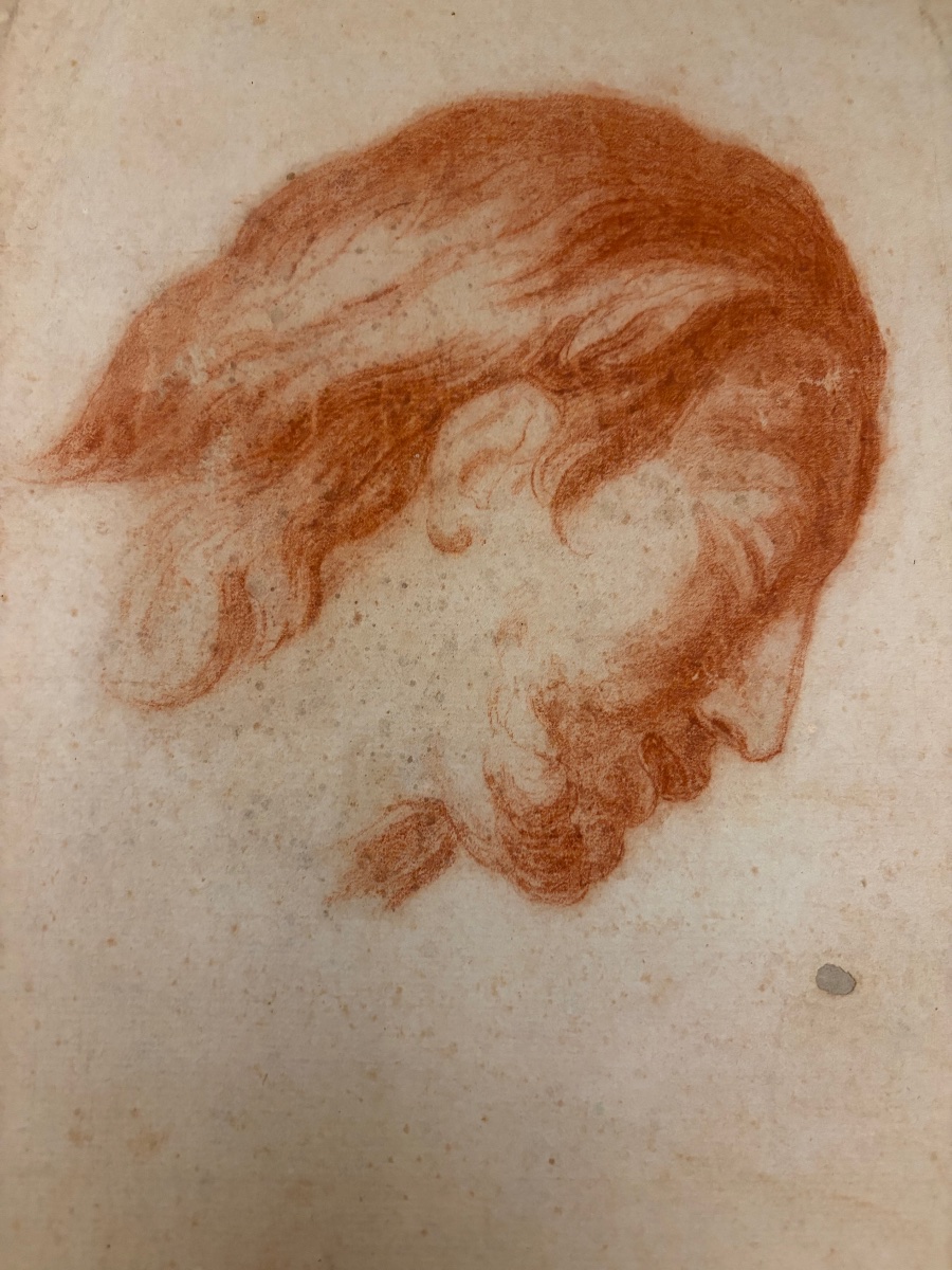Dessin à la sanguine, tête du Christ, XVIII éme siècle. France.