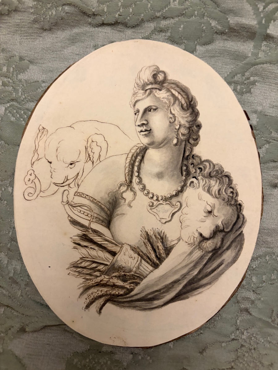 Dessin ovale à la plume, allégorie de l’Afrique. XIX éme siècle. France. -photo-4
