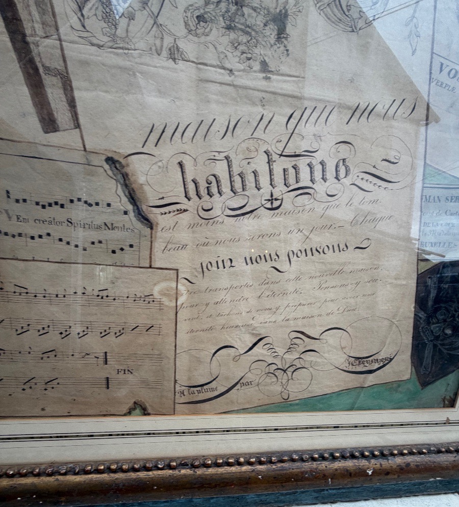 Large Trompe-l'œil Drawing, Pen And Gouache, 19th Century. France. -photo-2