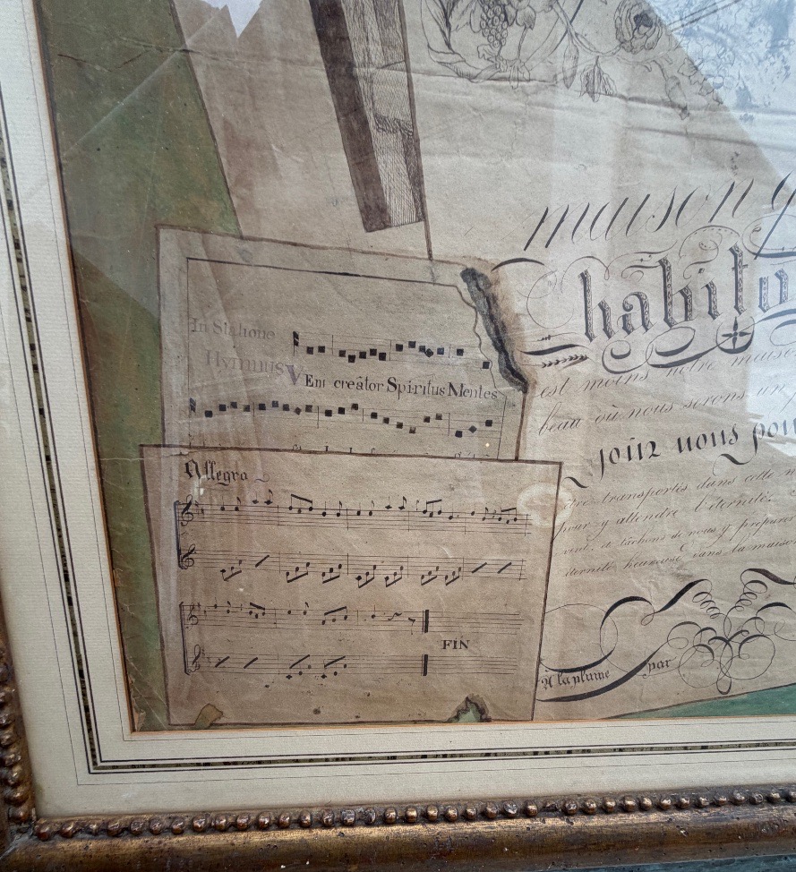 Large Trompe-l'œil Drawing, Pen And Gouache, 19th Century. France. -photo-4