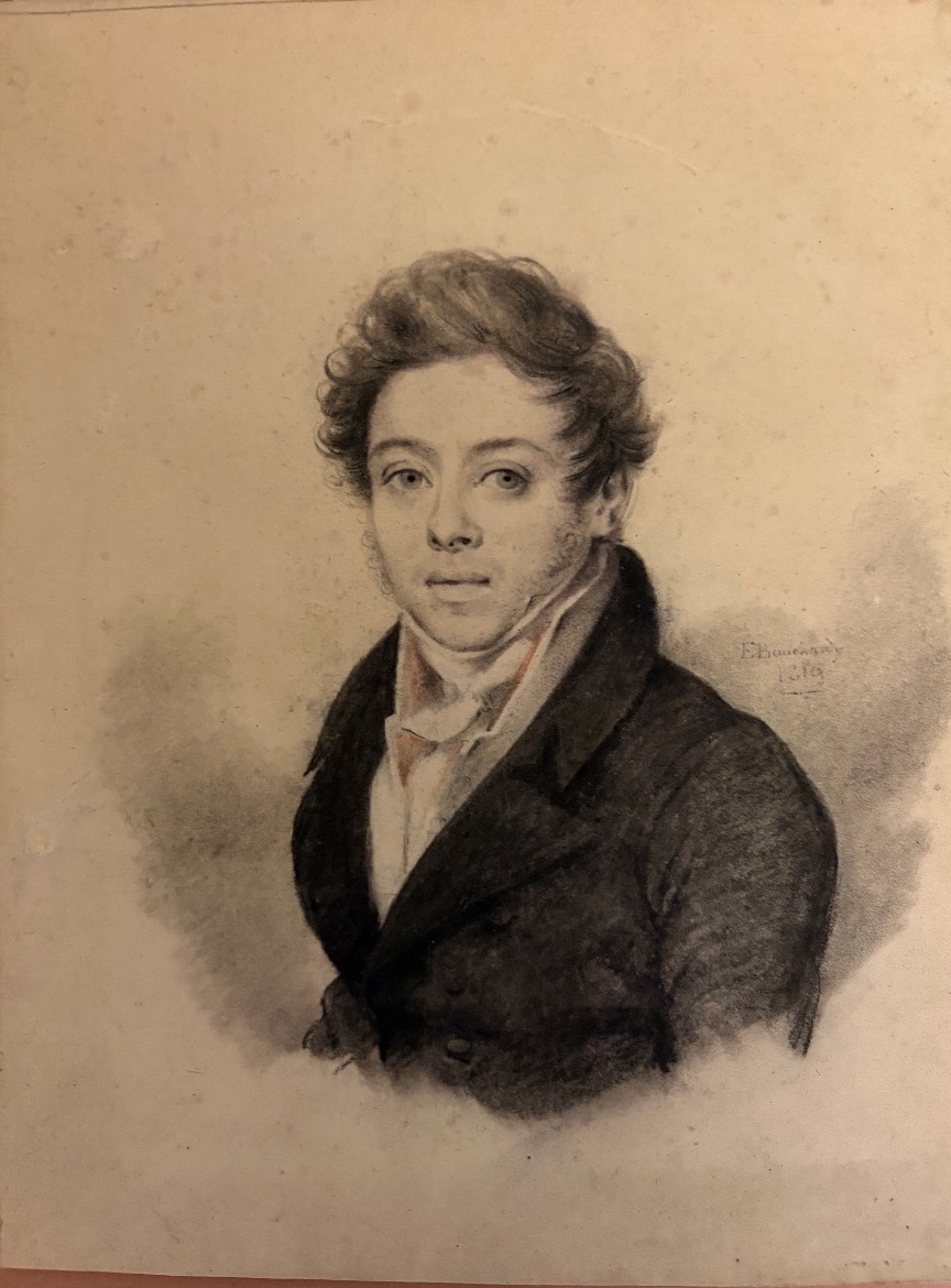 Portrait en buste d’un jeune homme de qualité, daté 1810. Estompe et mine de plomb, 