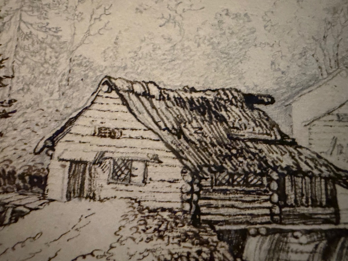 Brown-ink Drawing, Lively Landscape, Germany, Fir Trees, River, Old Houses. Late 18th Century.-photo-4