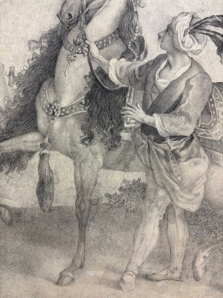 Black Chalk Drawing, Dated 1822, “the Persian Horse.”-photo-3