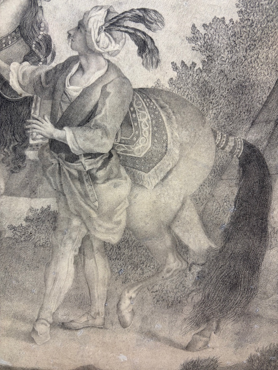 Black Chalk Drawing, Dated 1822, “the Persian Horse.”-photo-4