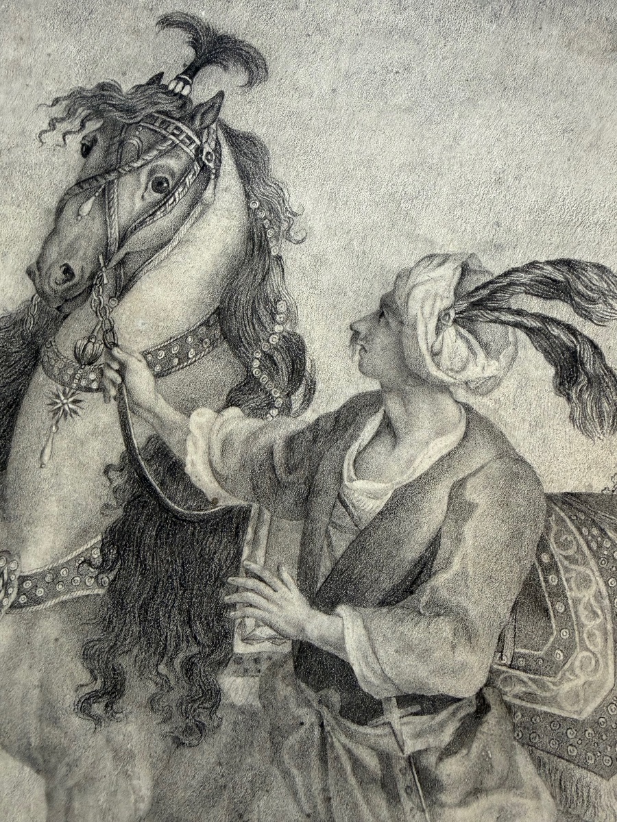 Black Chalk Drawing, Dated 1822, “the Persian Horse.”-photo-3