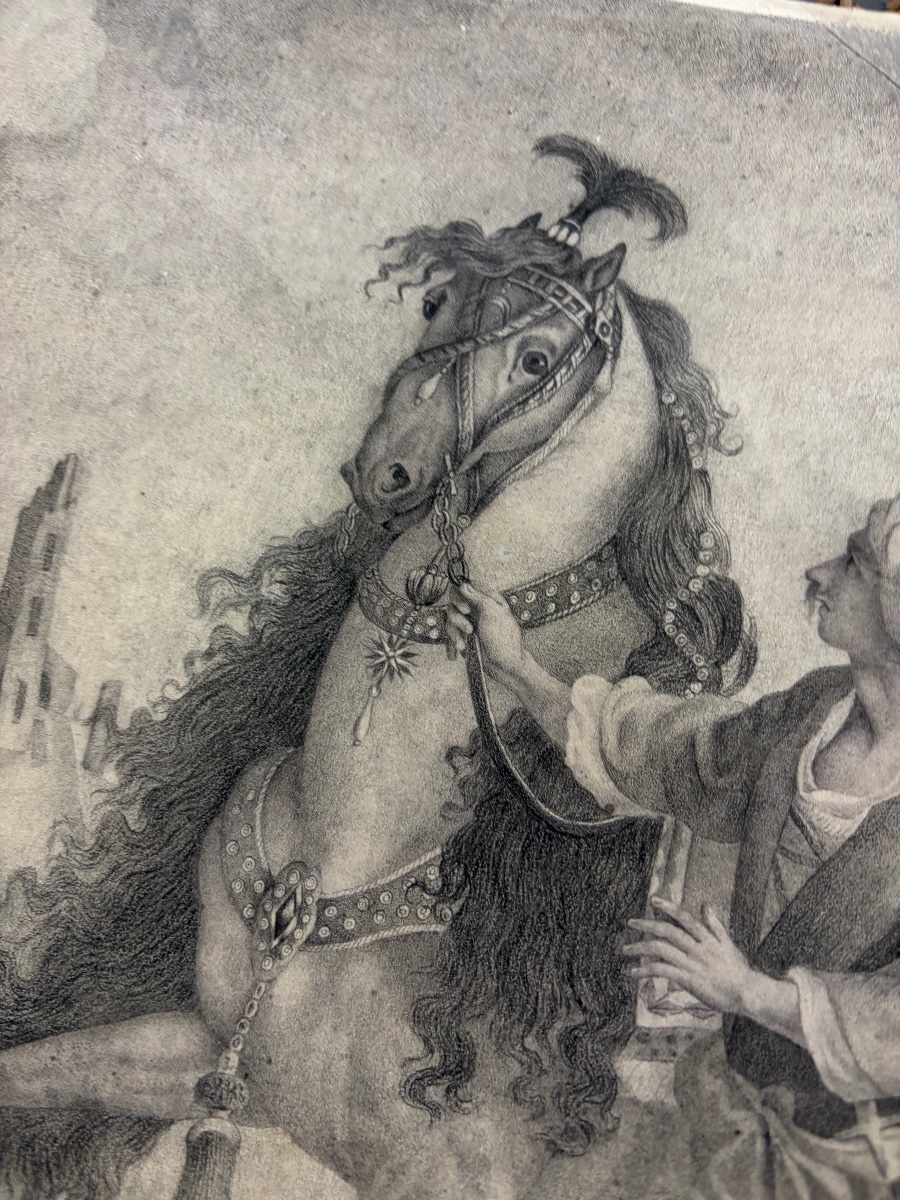 Black Chalk Drawing, Dated 1822, “the Persian Horse.”-photo-5