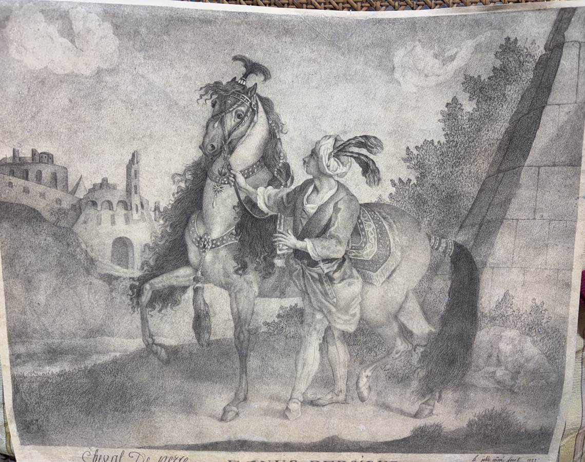 Black Chalk Drawing, Dated 1822, “the Persian Horse.”
