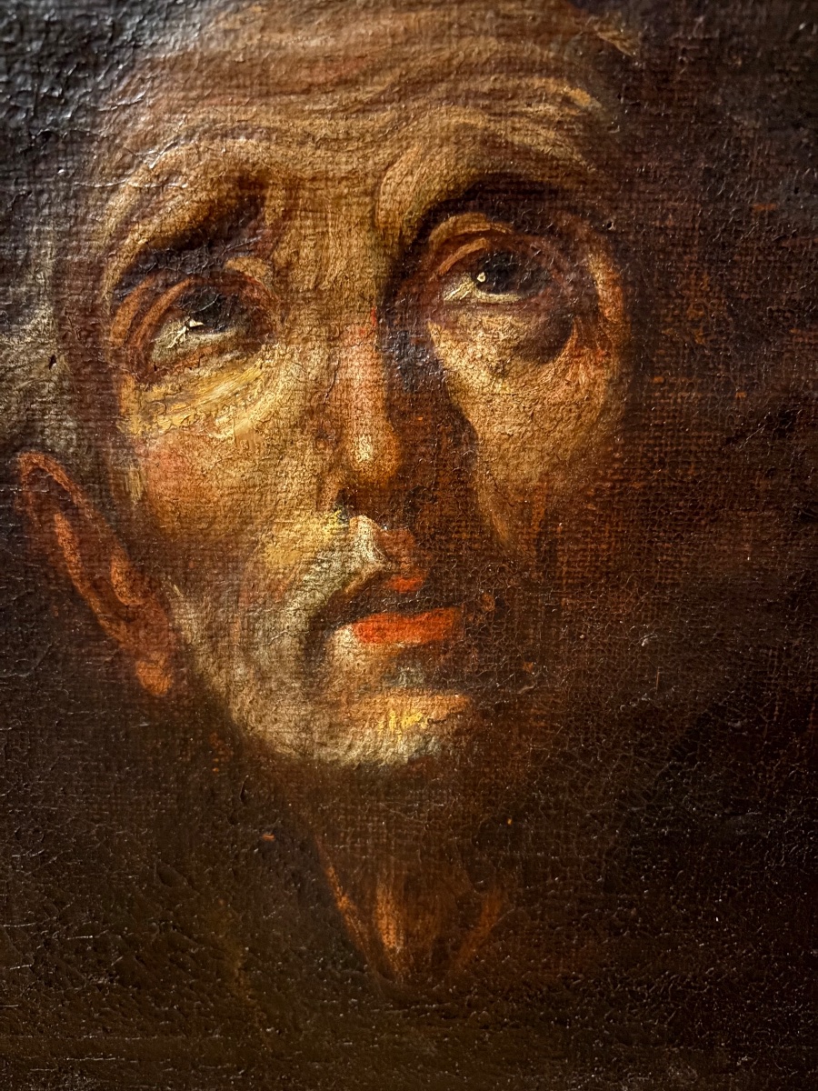 Oil Portrait Of A Monk Or A Holy Man, His Eyes Turned Toward The Sky. 17th Century.-photo-1