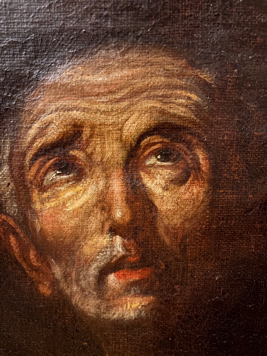 Oil Portrait Of A Monk Or A Holy Man, His Eyes Turned Toward The Sky. 17th Century.-photo-2