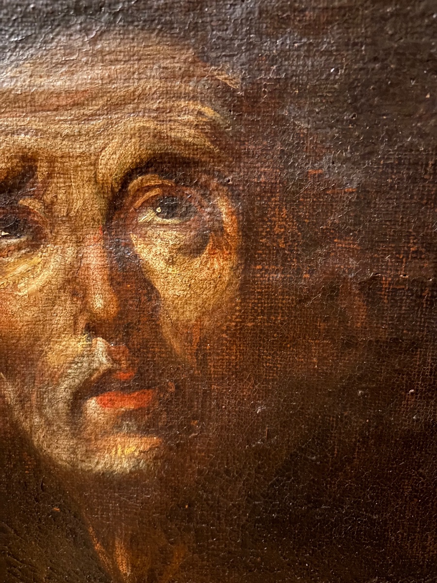 Oil Portrait Of A Monk Or A Holy Man, His Eyes Turned Toward The Sky. 17th Century.-photo-3