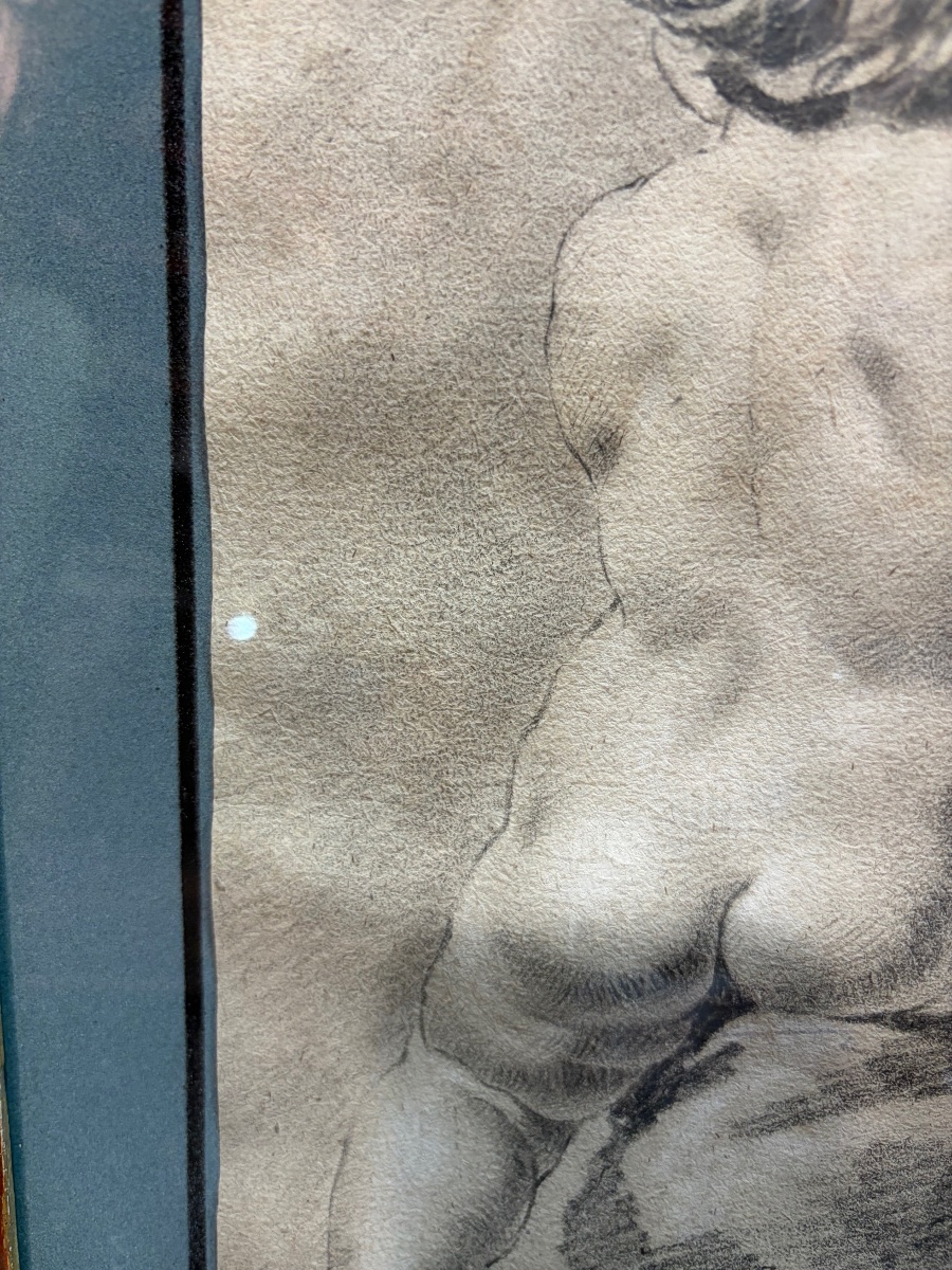 Black Chalk Drawing, Study Of A Girl Seen From Behind, 18th Century, France.-photo-3