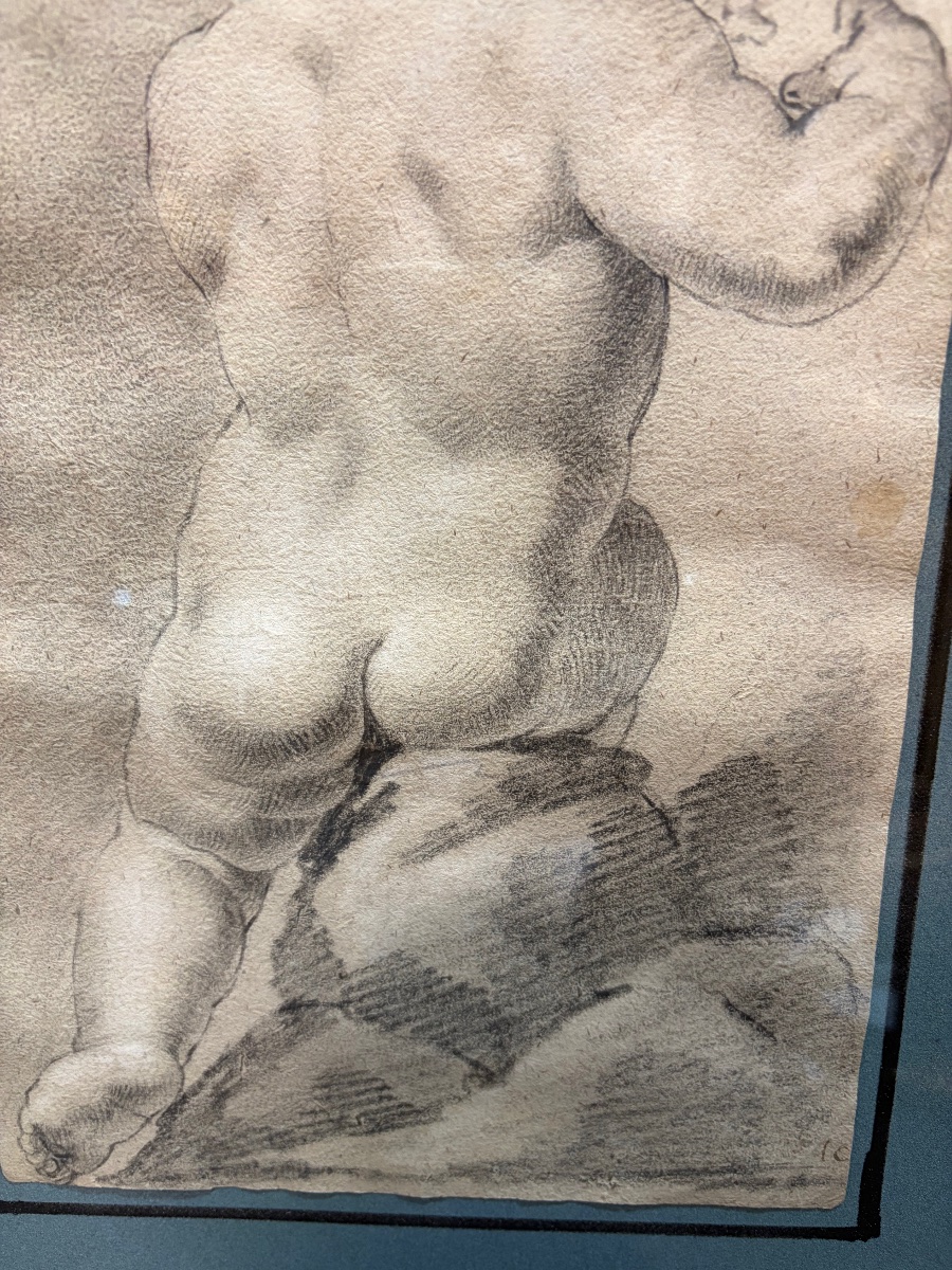 Black Chalk Drawing, Study Of A Girl Seen From Behind, 18th Century, France.-photo-1