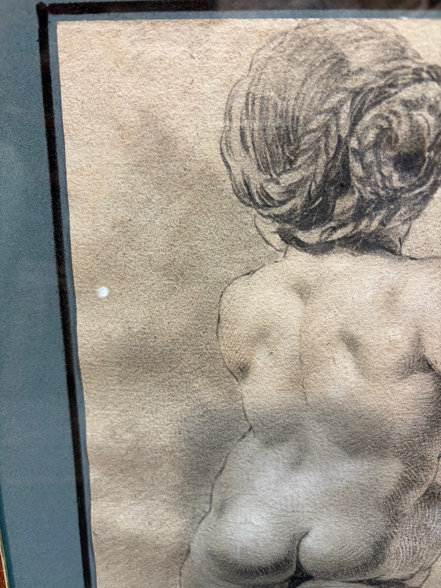 Black Chalk Drawing, Study Of A Girl Seen From Behind, 18th Century, France.-photo-3