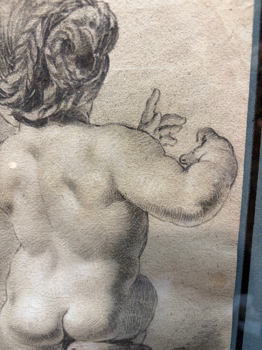 Black Chalk Drawing, Study Of A Girl Seen From Behind, 18th Century, France.-photo-4