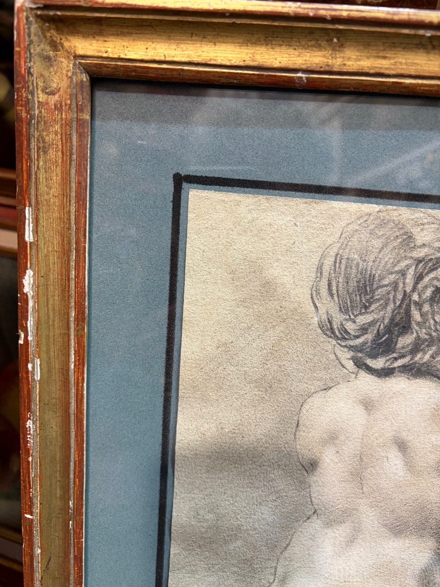 Black Chalk Drawing, Study Of A Girl Seen From Behind, 18th Century, France.-photo-6