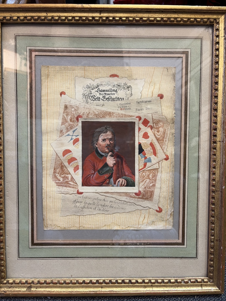 Dessin, pêle-mêle, trompe l’œil, début 19 eme, gouache. 